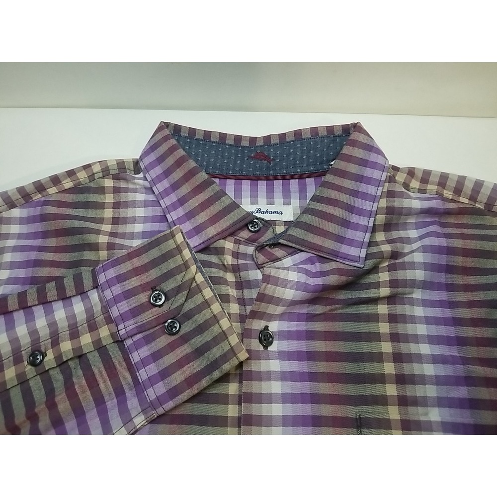 Tommy Bahama Mens Large Long Sleeve Button Up Striped Shirt Purple Multicolor